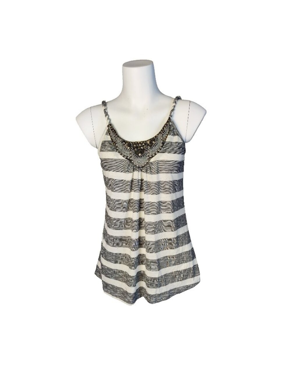 VTG Y2K Julie's Closet Womens Sleeveless Braided Strap Tank Top Squenced Beaded